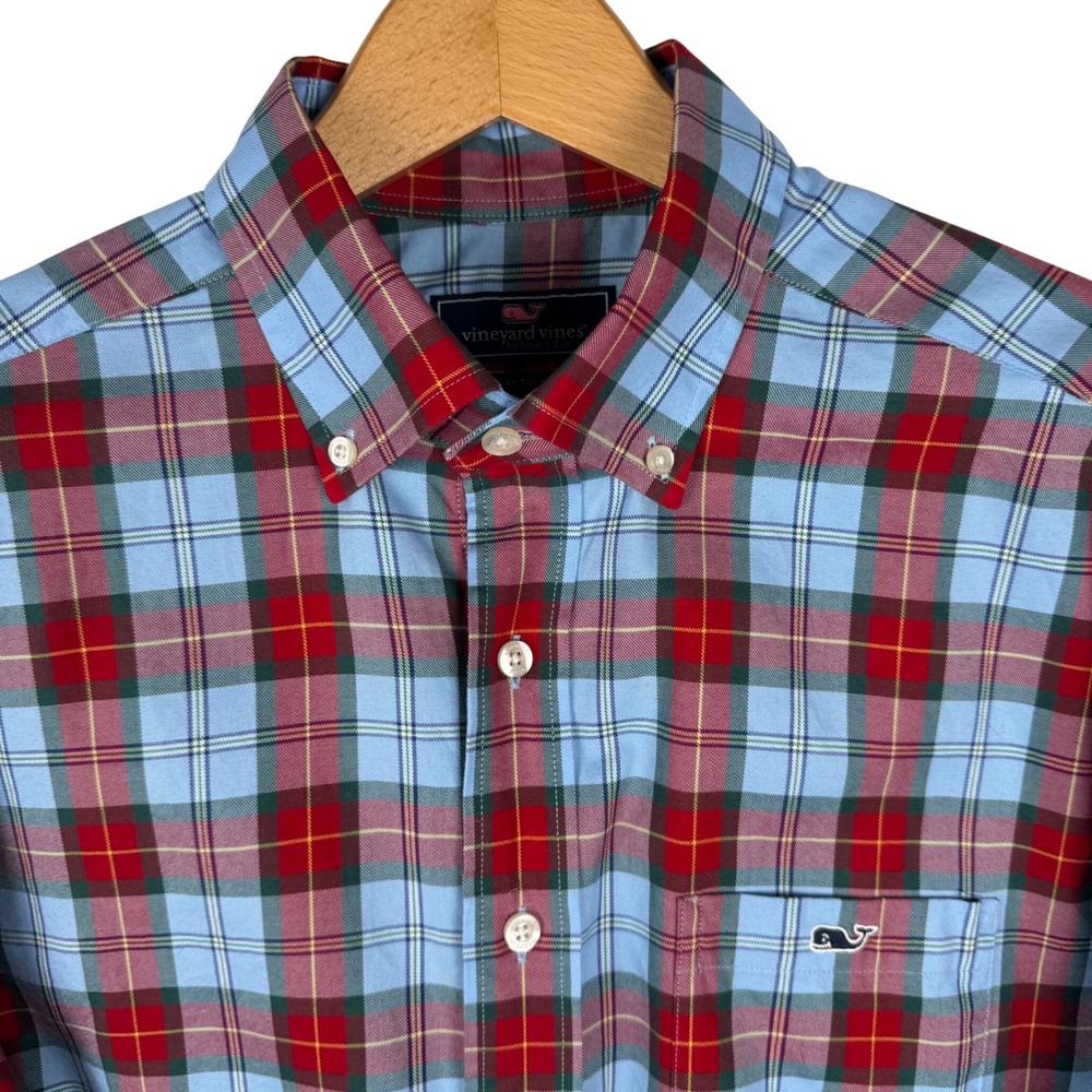 Vineyard Vines Classic Fit Tucker Shirt Mens Medium Blue Red Plaid Cotton